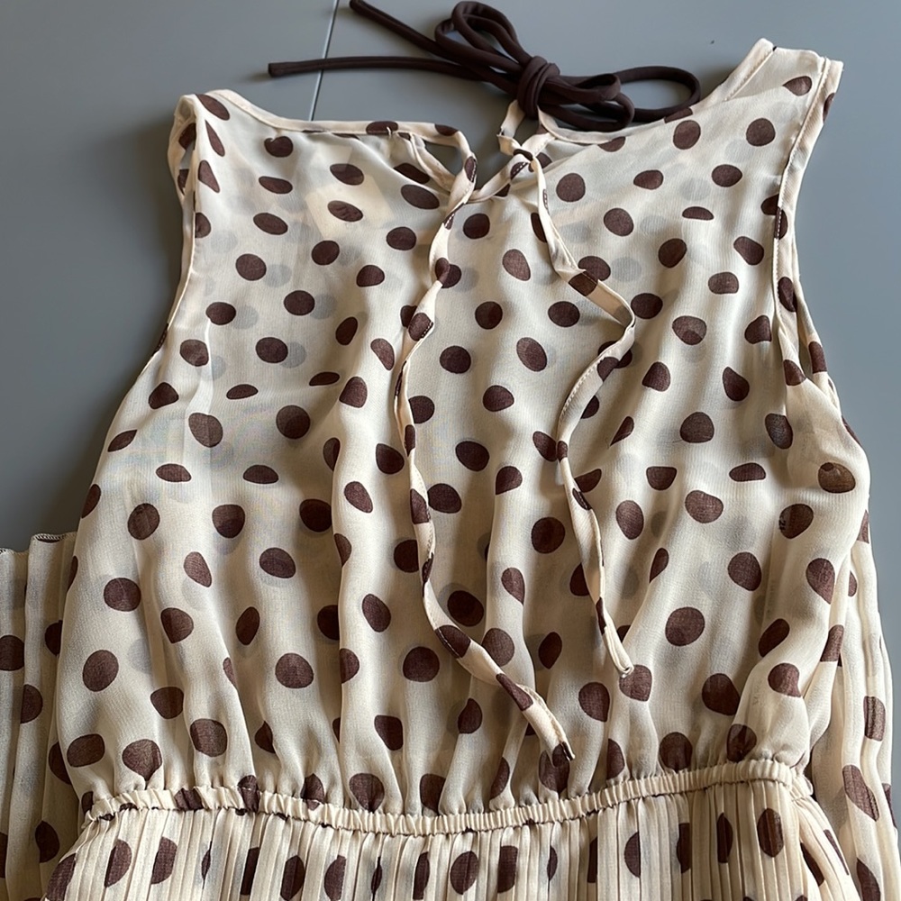 NWT Forever 21 sleeveless knee length dress Size S/P polka dot taupe brown - Picture 11 of 12